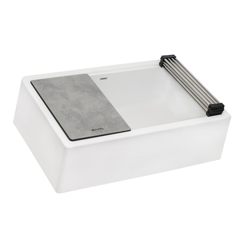 Ruvati 33-inch Matte White Granite Farmhouse Workstation Apron-front Composite Kitchen Sink - - 33" x 20-1/2? - 33" x 20-1/2″