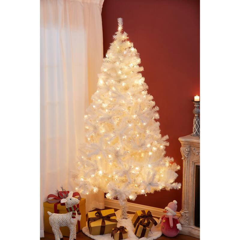 Pre-Lit LED 7ft White Artificial Christmas Tree with Metal Stand - 84" H x 42" Diameter