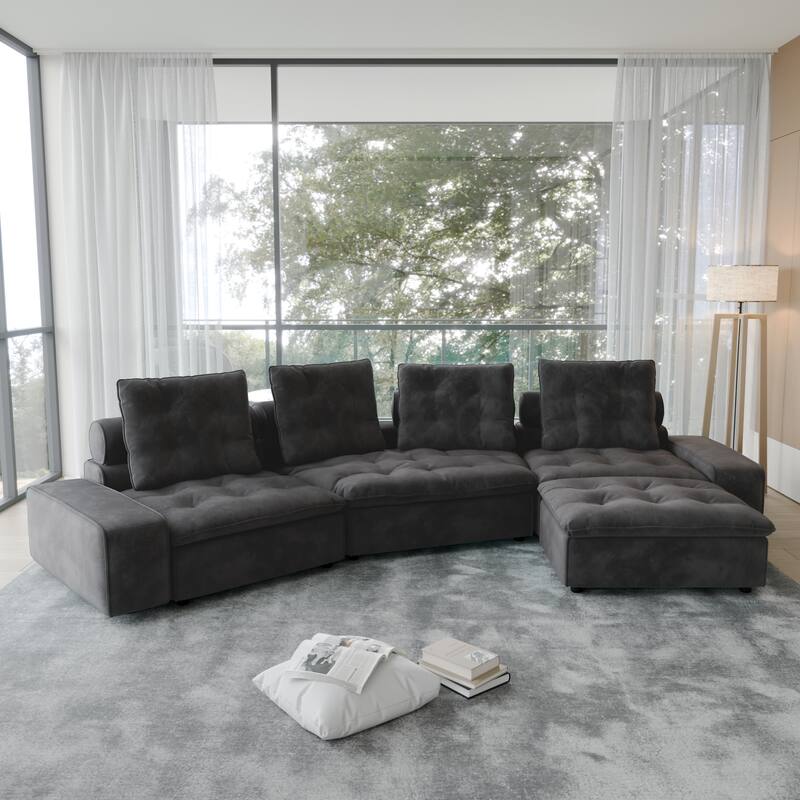 Stupendous Miami Modular Sofa Down Filled Curved Cloud Sectional Sofa 4 Seater with Ottoman