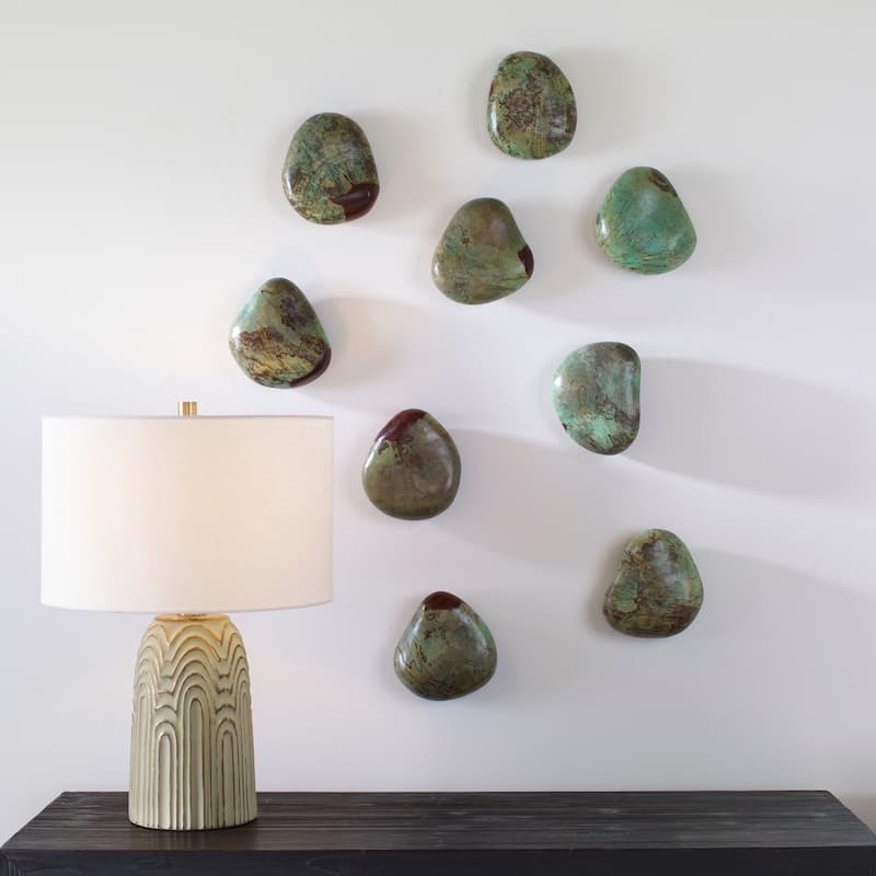 Uttermost Pebbles Aqua Wood Wall Decor, Set Of 9