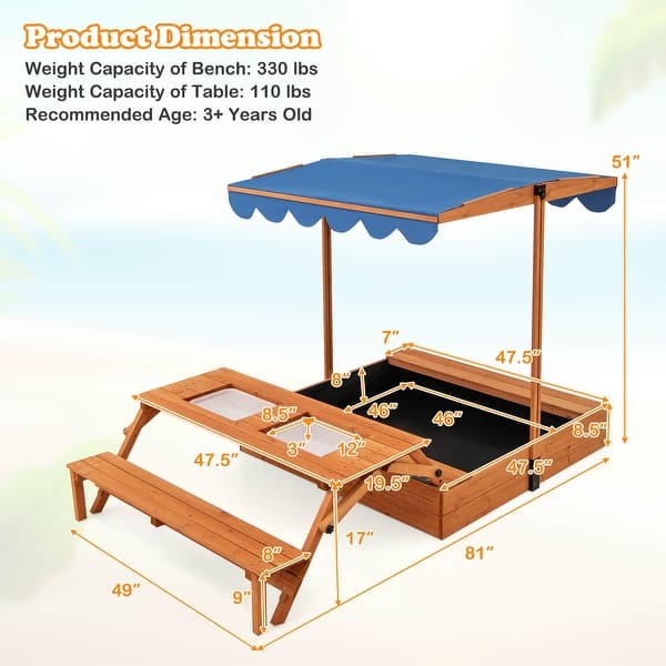 Costway Wooden Sandbox with Lid Cover Kids Outdoor Play Equipment Gift - Beige - See Details