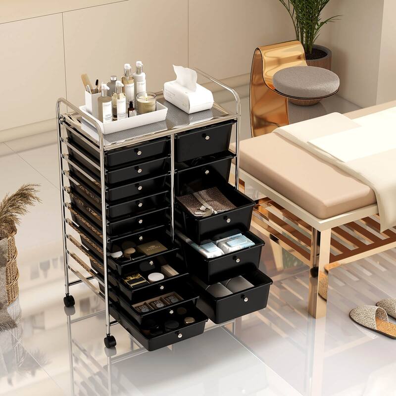 Costway 15-Drawer Trolley with Chrome Plated Metal Frame & Lockable - See Details