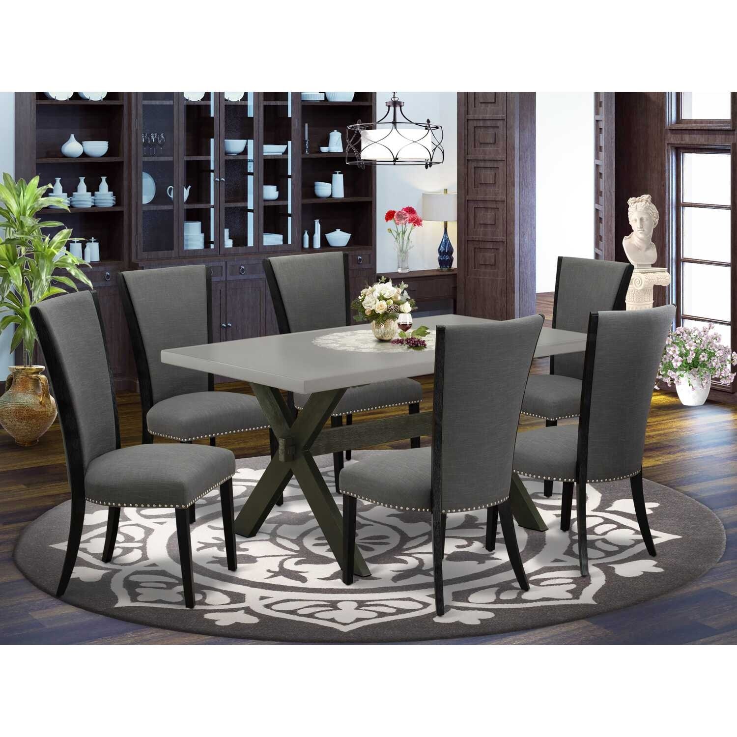 HomeStock 7-Piece Natural Oak Finish Solid Wood Top Dining Table with 6-Chairs