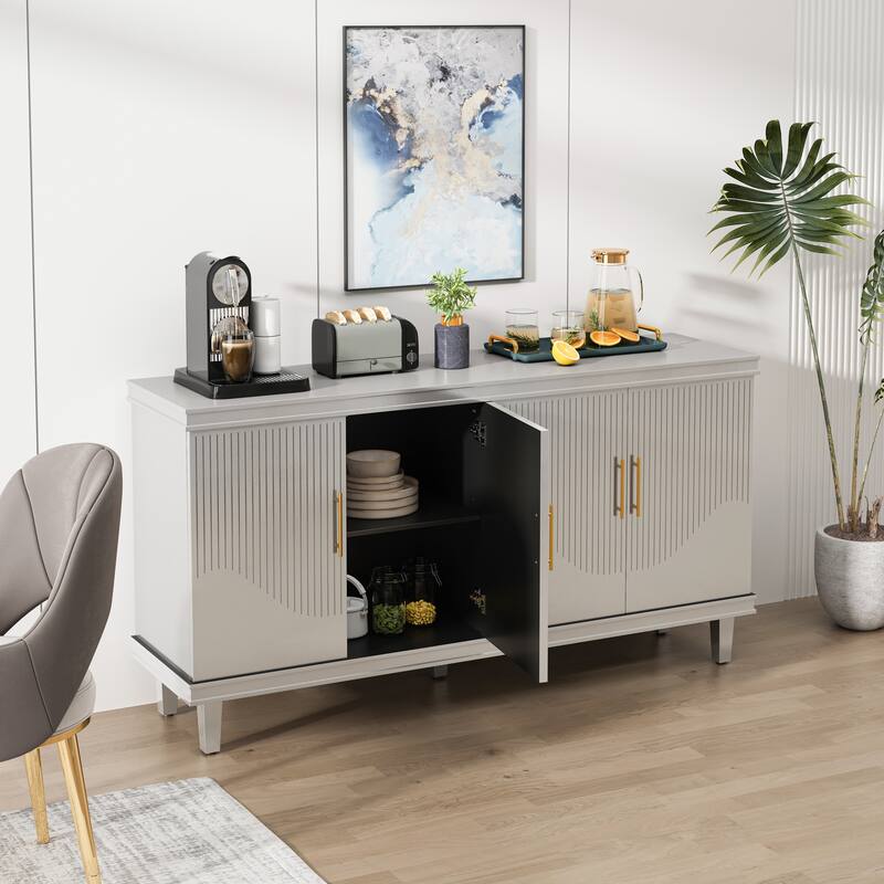 60 Inch Sideboard with Adjustable Shelves,Buffet Cabinet with Solid Wood Legs