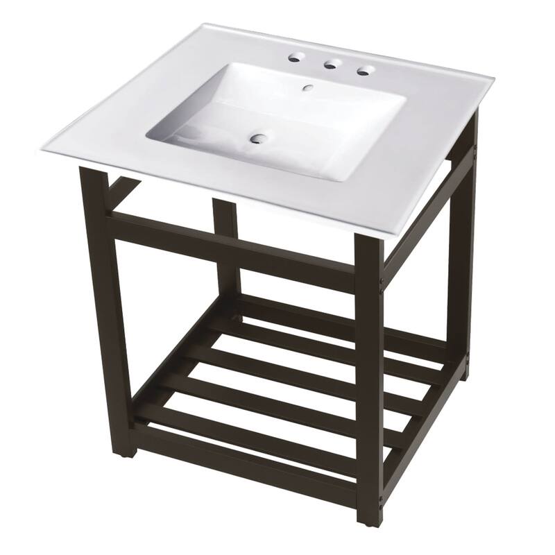 Kingston Brass 25" Wide Ceramic Console Sink - White / Oil Rubbed Bronze