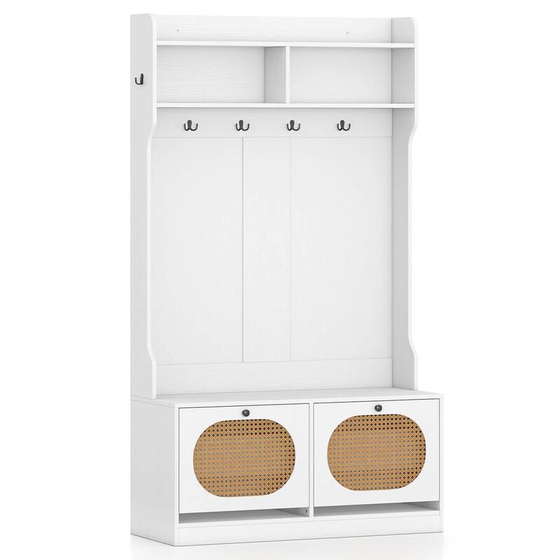 Costway 4-In-1 Hall Tree Entryway Bench with Coat Rack & Flip Drawers - See Details