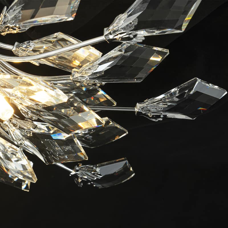 4-Light Modern Industrial Linear Cluster Crystal Flush Mount Light Sputnik Ceiling Light for Dining Room - Chrome