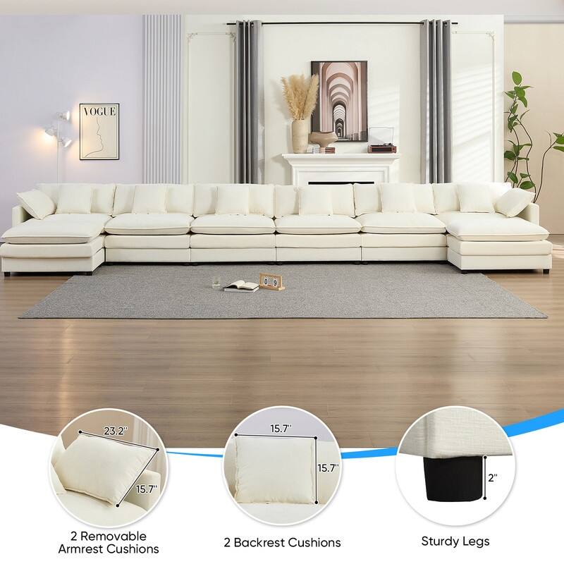 Mixoy 217''U-Shaped Modular Sectional Sofa,8-Seater Cloud Couch with Ottoman and Cushions,Sleeper Deep Seat Couches - 6+2