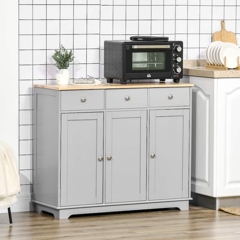 Sideboard Buffet Cabinet with Drawers, Kitchen Cabinet, Coffee Bar Cabinet with Rubberwood Top and Adjustable Shelves
