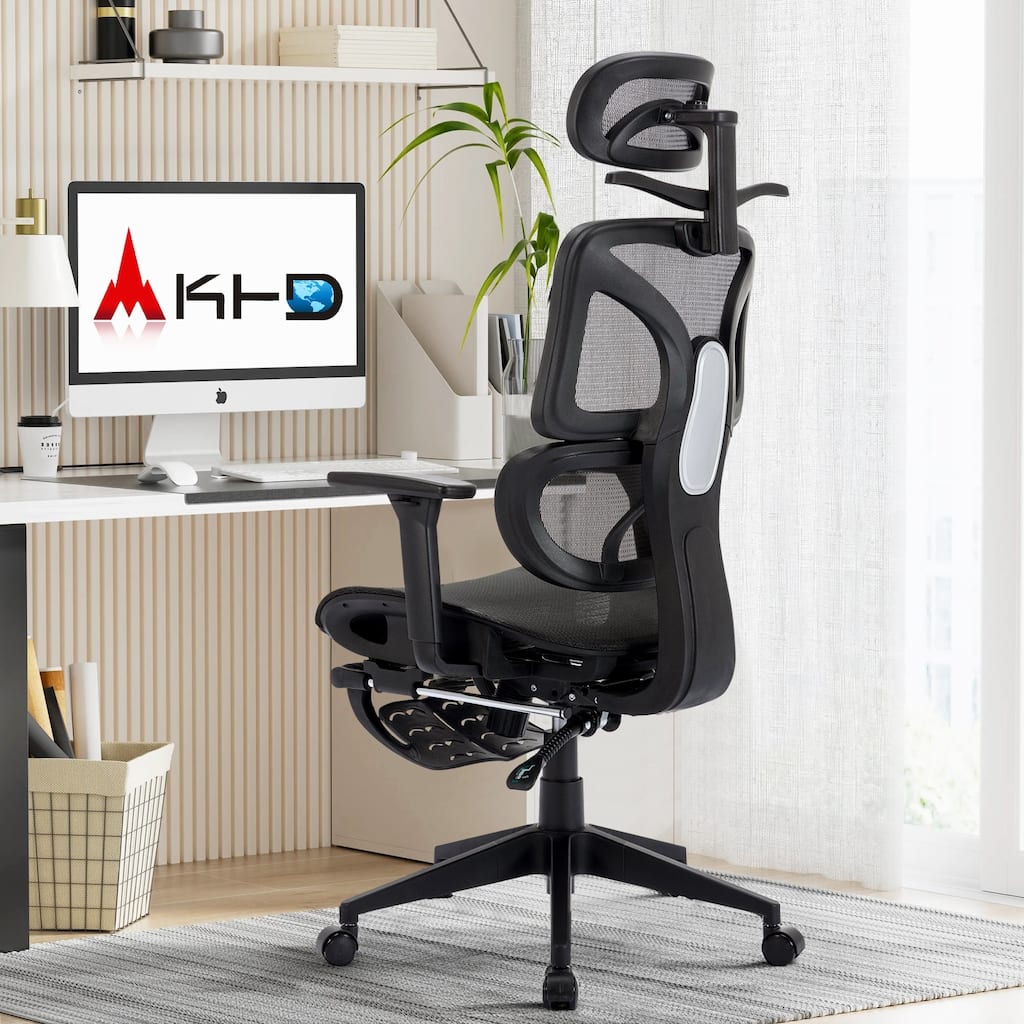 VECELO Swivel Ergonomic High Back Mesh Office Chair with Retractable Footrest Adjustable Backrest Tilt Function
