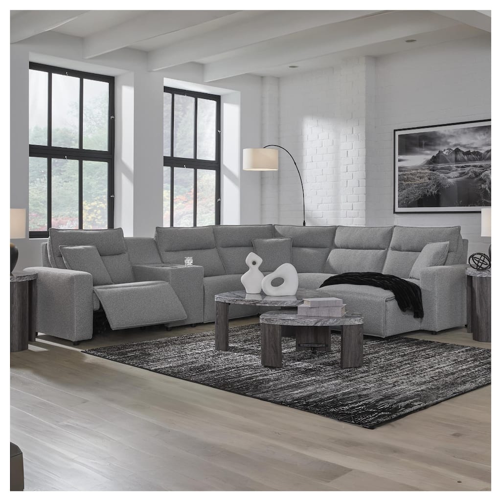 Signature Design by Ashley Modmax Gray 6-Piece Power Reclining Sectional with Chaise - 143" W x 125" D x 41" H