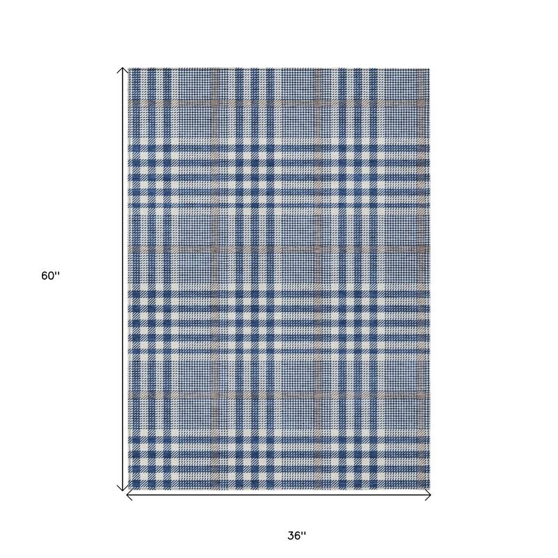 HomeRoots Plaid Transitional Rectangle Outdoor Rug