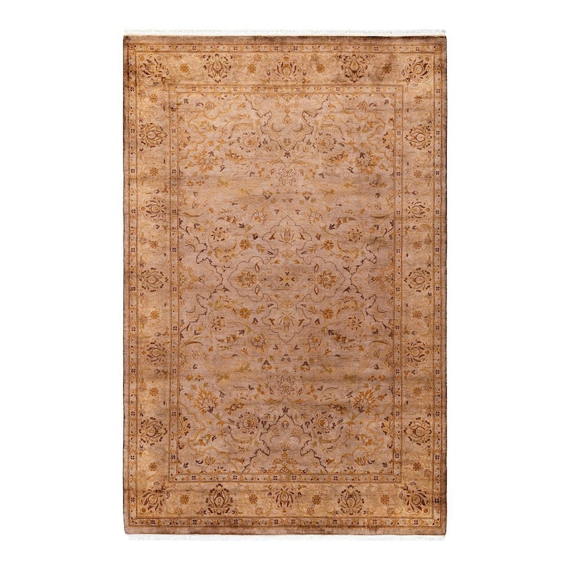 Overton Hand Knotted Wool Vintage Inspired Modern Contemporary Overdyed Beige Area Rug - 4' 2" x 6' 5"