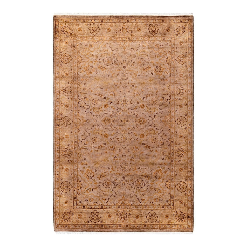 Overton Hand Knotted Wool Vintage Inspired Modern Contemporary Overdyed Beige Area Rug - 4' 2" x 6' 5"