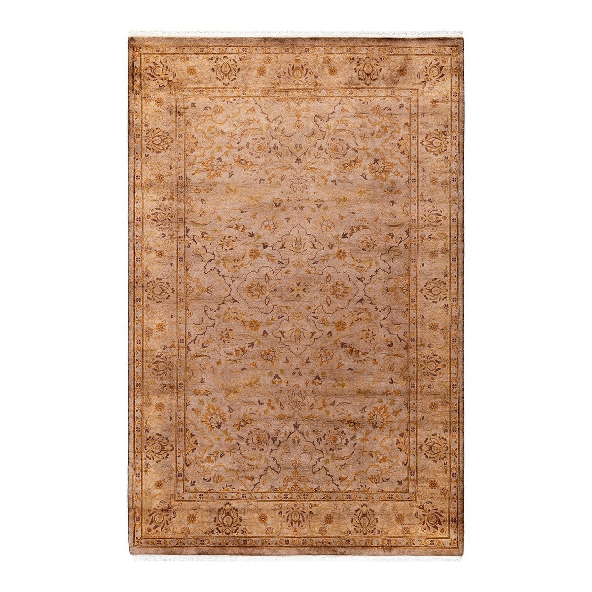 Overton Hand Knotted Wool Vintage Inspired Modern Contemporary Overdyed Beige Area Rug - 4' 2" x 6' 5"