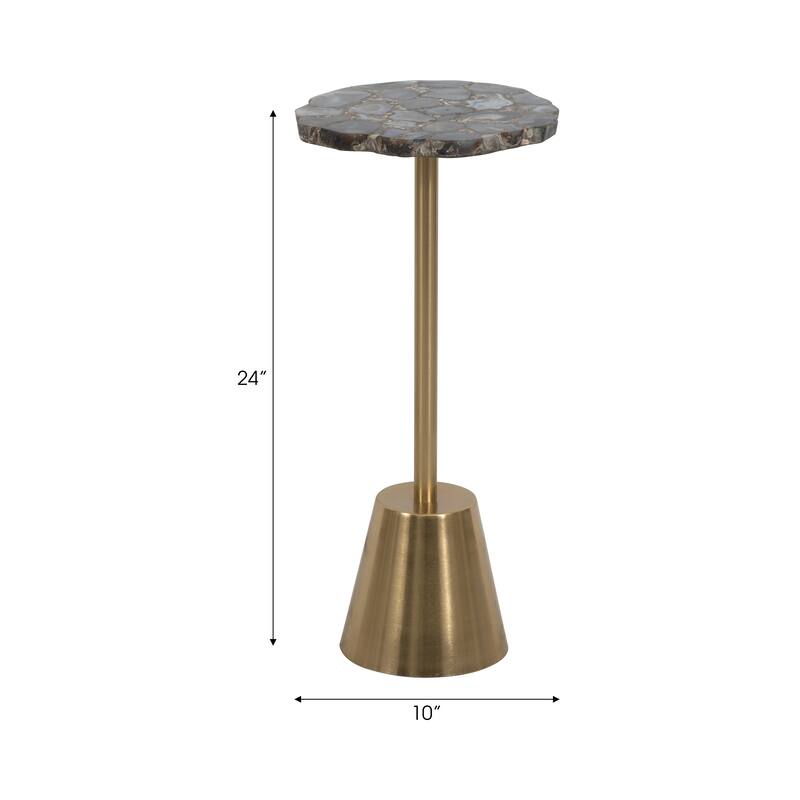 24" Gold Iron Base Rough Edge Agate Top Side Accent Table for Glamorous and Natural Living Room or Bedroom