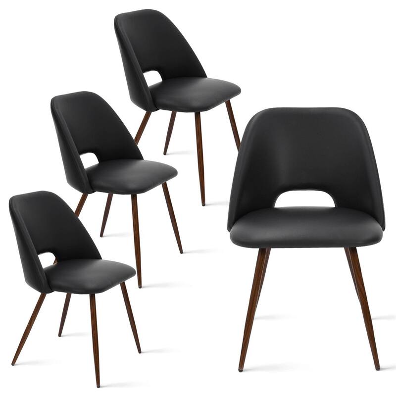 Faux Leather Modern Cutout Back Dining Chair with Walnut Leg（Set of 4)