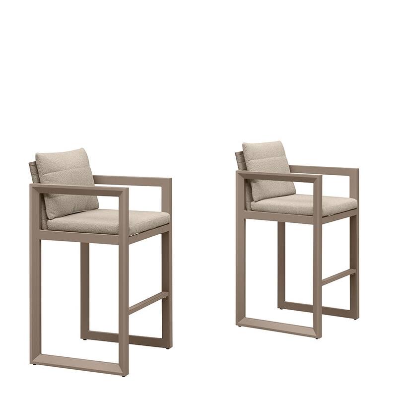 PURPLE LEAF Caesar Outdoor Bar Stools Set of 2 Modern Aluminum Barstools - BeigeBarHeight
