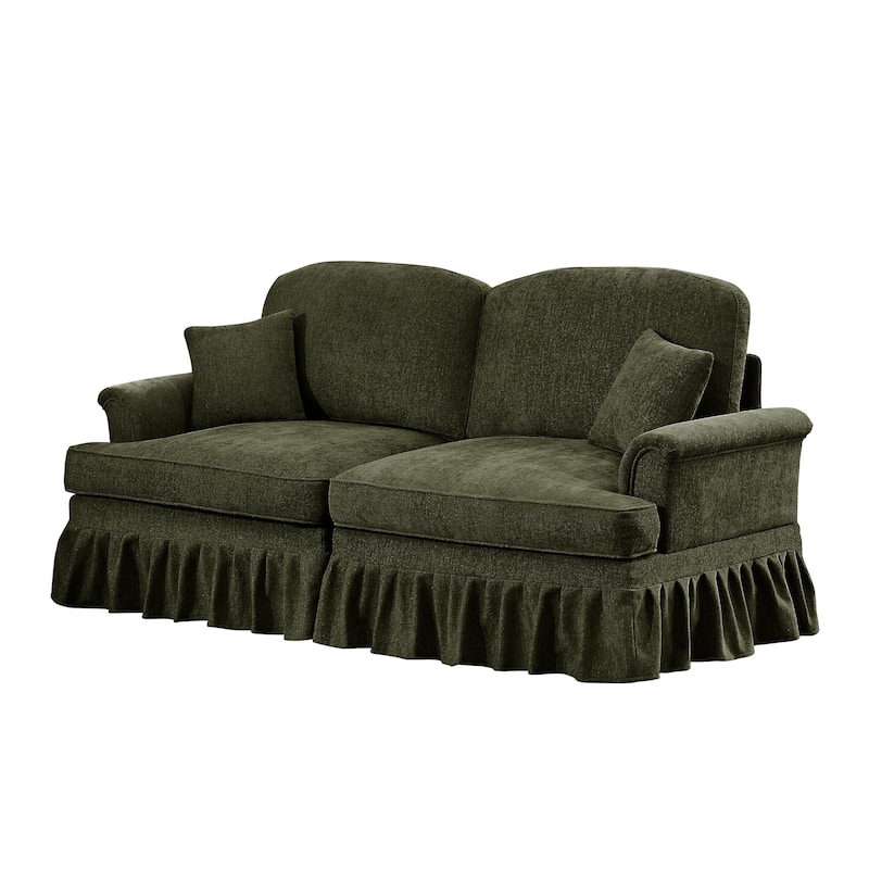 Mid-Century 2-Seat Sofa Couch with Flared Arms & Removable Ruffled Skirts, Retro Chenille Upholstered Loveseat for Living Room