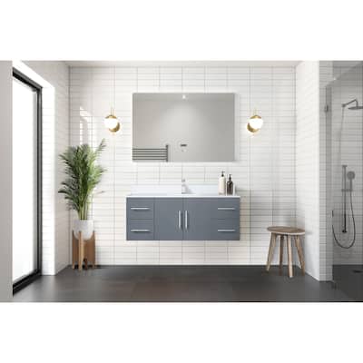 Geneva 48 in. W x 22 in. D Dark Grey Bath Vanity and White Quartz Top