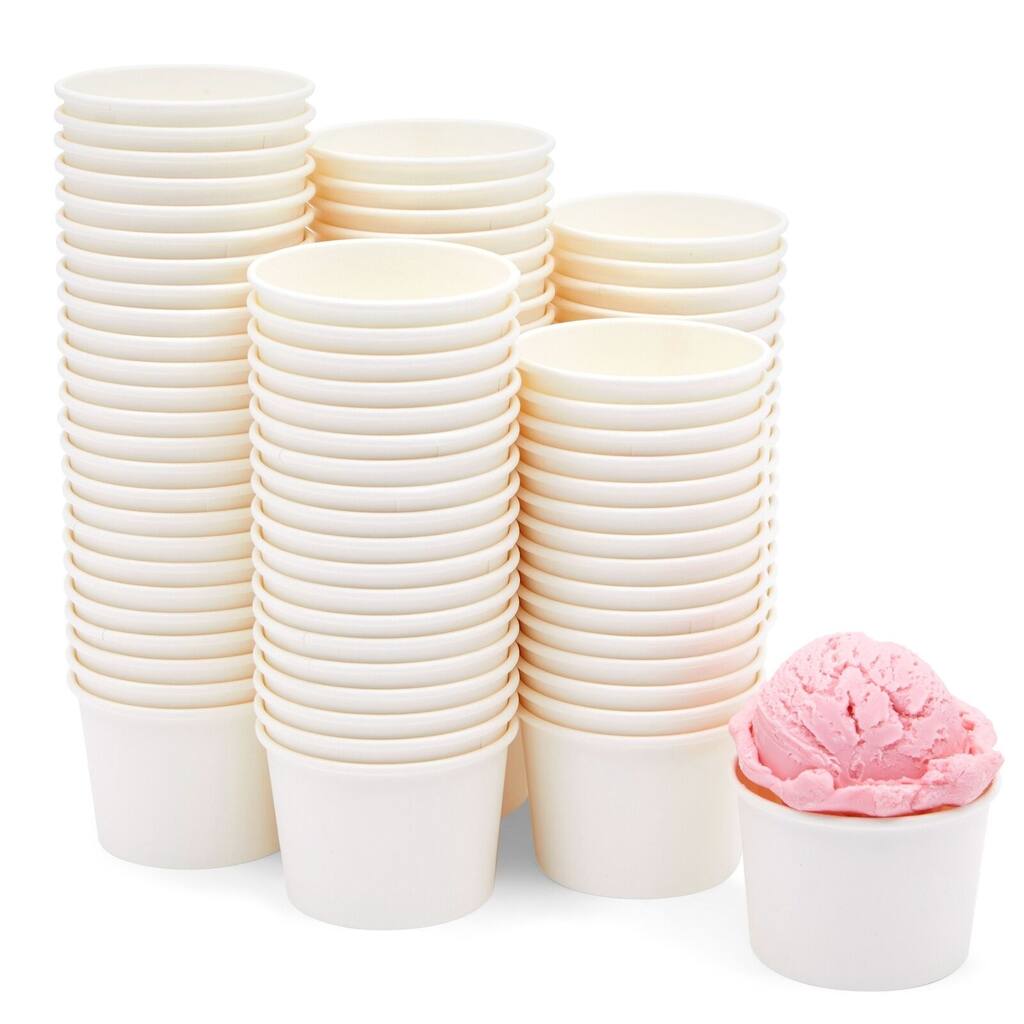 100-Pack 5oz White Disposable Ice Cream Paper Cups