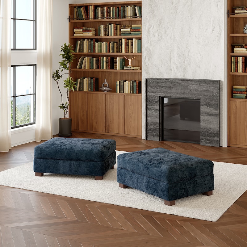 Oversized Chenille Modular Ottoman With Cushioned Top