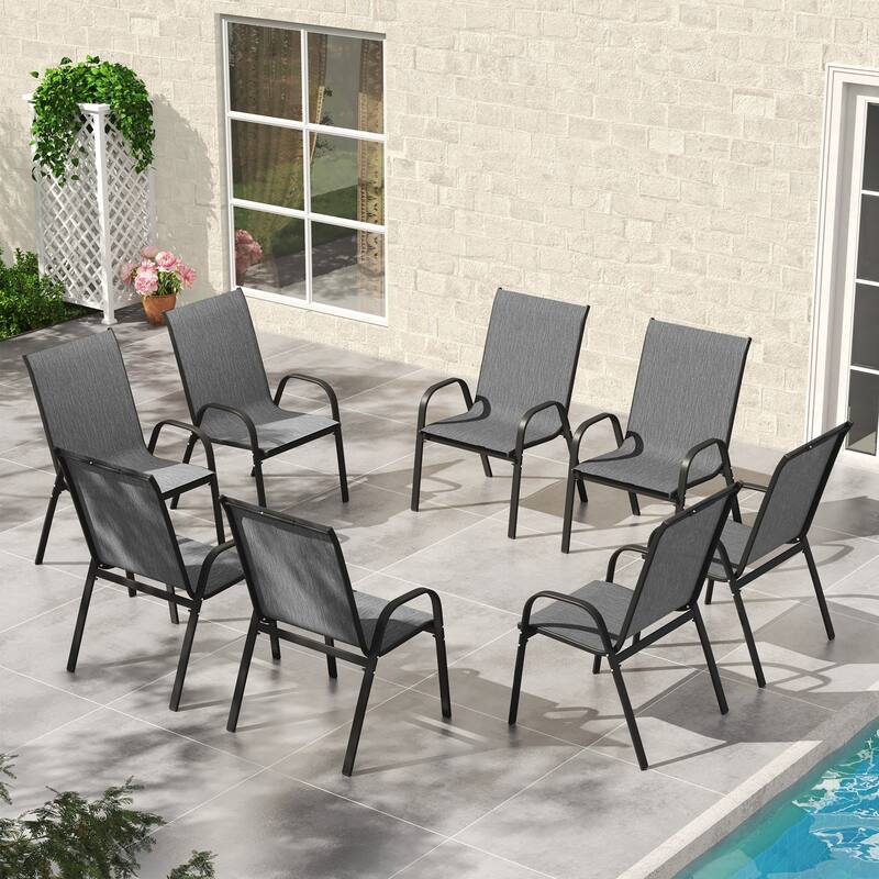 Patio Textilene Dining Chairs Set of 2/4/6/8, Outdoor Stackable Dining Chairs for Backyard, Patio Sling Chairs