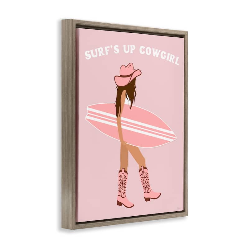 Stupell Surf's Up Cowgirl Framed Floater Canvas Wall Art Design By Natalie Carpentieri