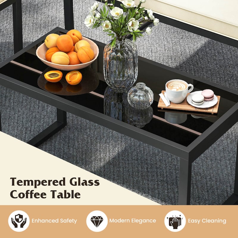 Costway 4/8 PCS Patio Furniture Set with Tempered Glass Coffee Table