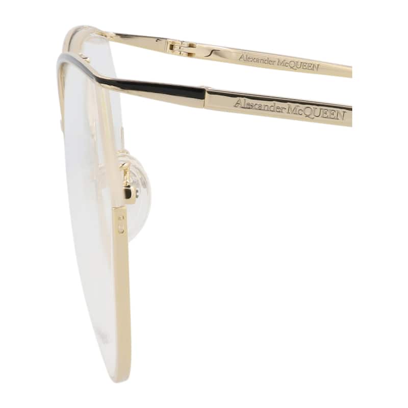 Alexander McQueen Cat Eye-Frame Metal Optical Frames, Transparent Lens, Shiny Light Gold/Black Varnished Frame