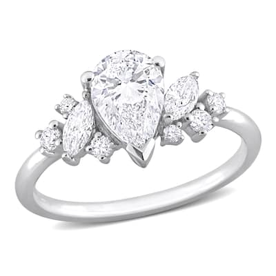 1 3/8ct TW Multi-Shaped Lab-Grown Diamond Cluster Engagement Ring in 14k White Gold