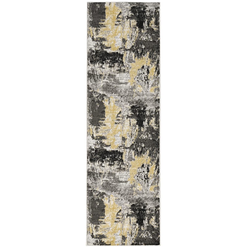 KAS Skyline Watercolors Rug - 2' x 7' Runner - Grey/Yellow