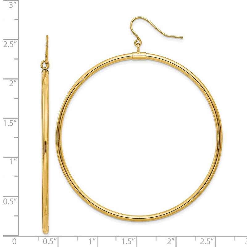 Curata 14k Yellow Gold 50x2mm Open Circle Drop Dangle Earrings