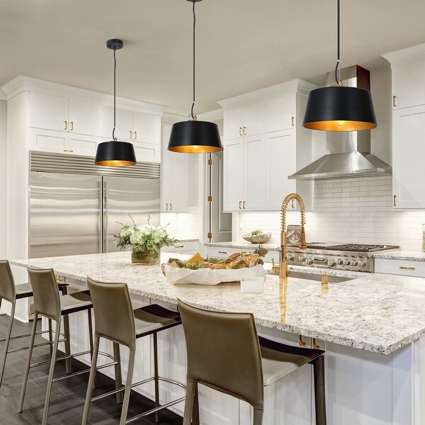 Patiy 10.6inch Modern Black Metal Dome Pendant Lights Industrial Drum Brass for Kitchen Island D 10.6 x H 67 Matte Black