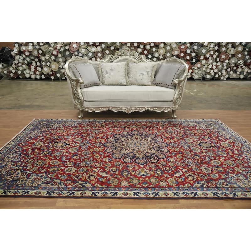 Hand Knotted Oriental 100% Wool Carpet Traditional Floral Red Najafabad Area Rug - 10' 5'' X 6' 8''