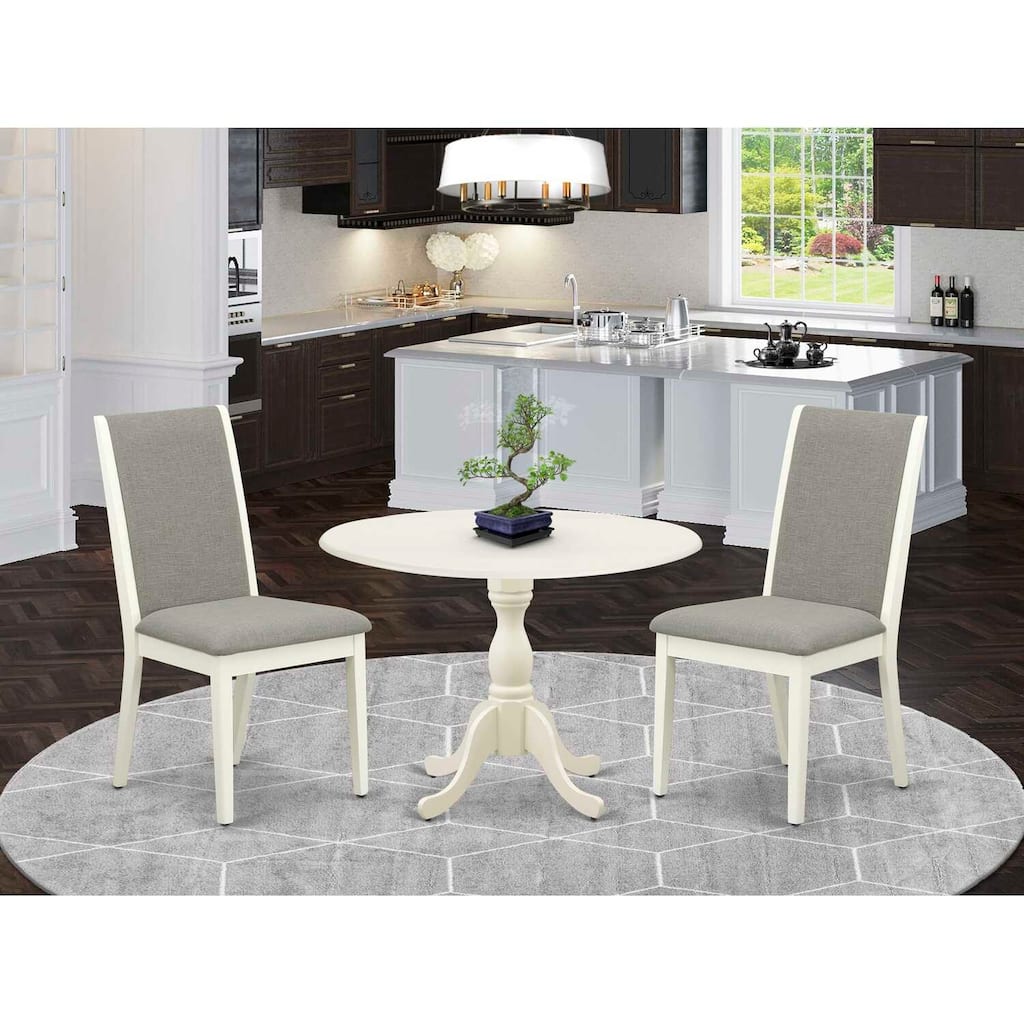 3-Piece Linen White Finish Solid Wood Top - Upholstered Dining Room Set - Seats 4