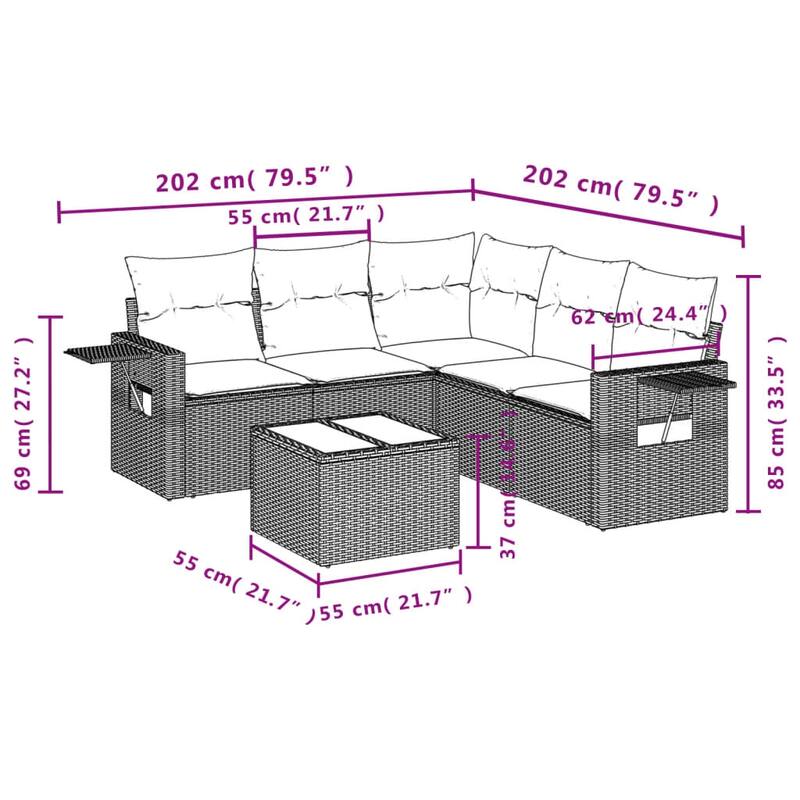 vidaXL 5 Piece Patio Sofa Set with Cushions Black Poly Rattan