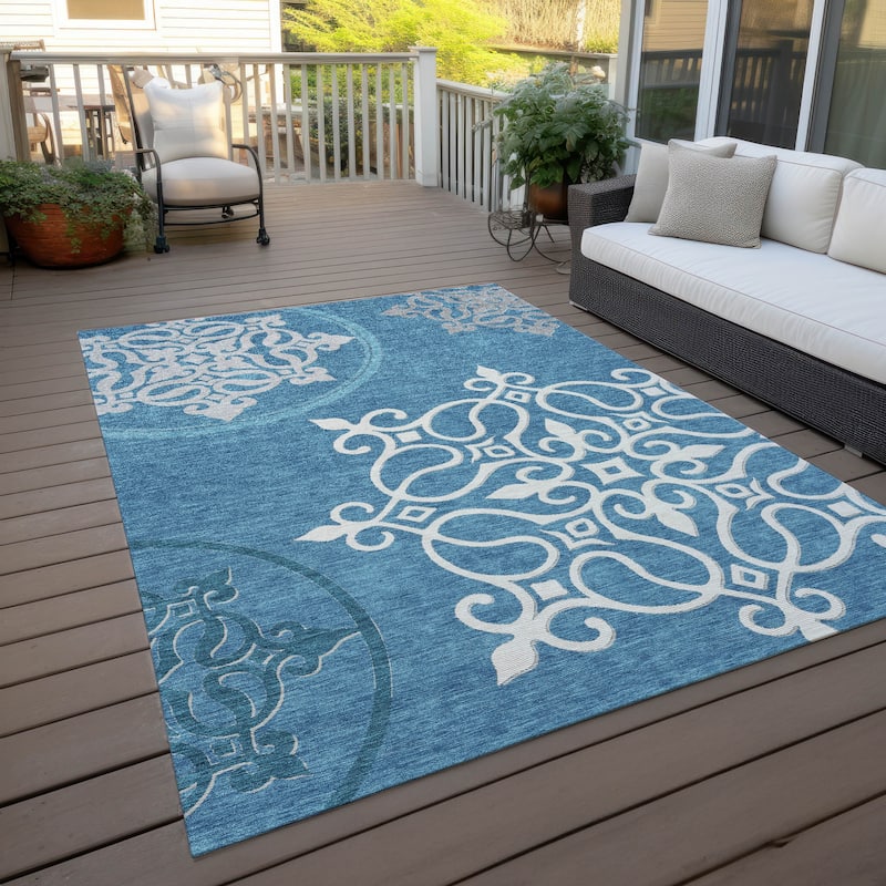 Machine Washable Indoor/ Outdoor Chantille Bold Medallions Rug - Teal - 9' x 12'