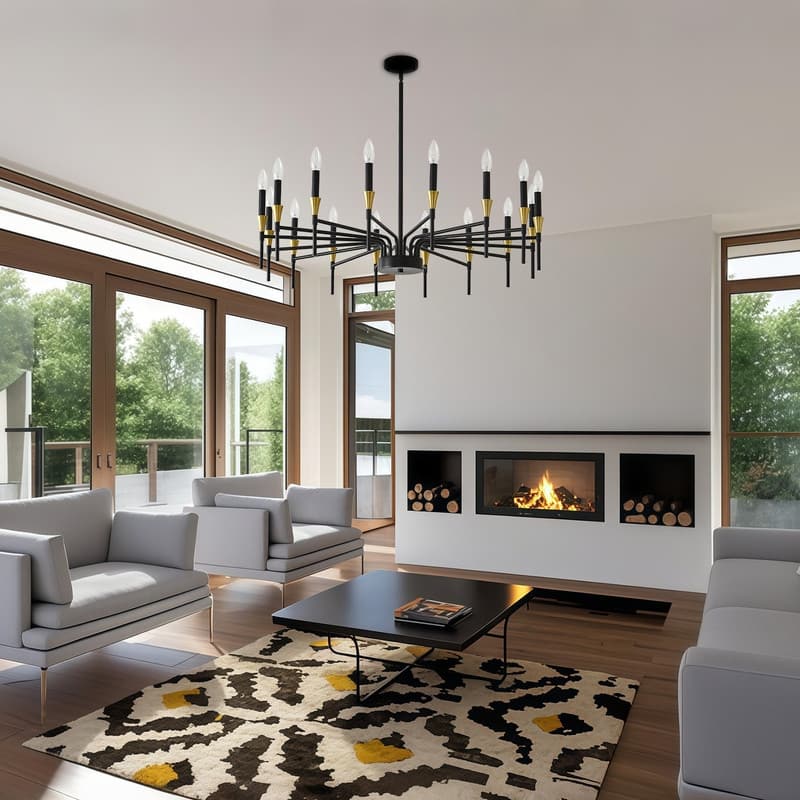Modern Black Gold Farmhouse Chandelier Large Candle Chandeliers