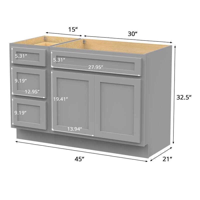 Vanity Art 45" Oak Freestanding Bathroom Vanity Cabinet without Top