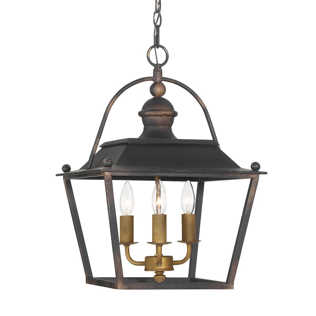 Golden Lighting Christoff 3-light Pendant in Antique Black Iron - Silver