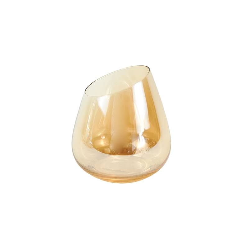 Jeanne Fitz Slant Collection Wine Decanter and Set of Four Stemless Wine Glasses, Gold