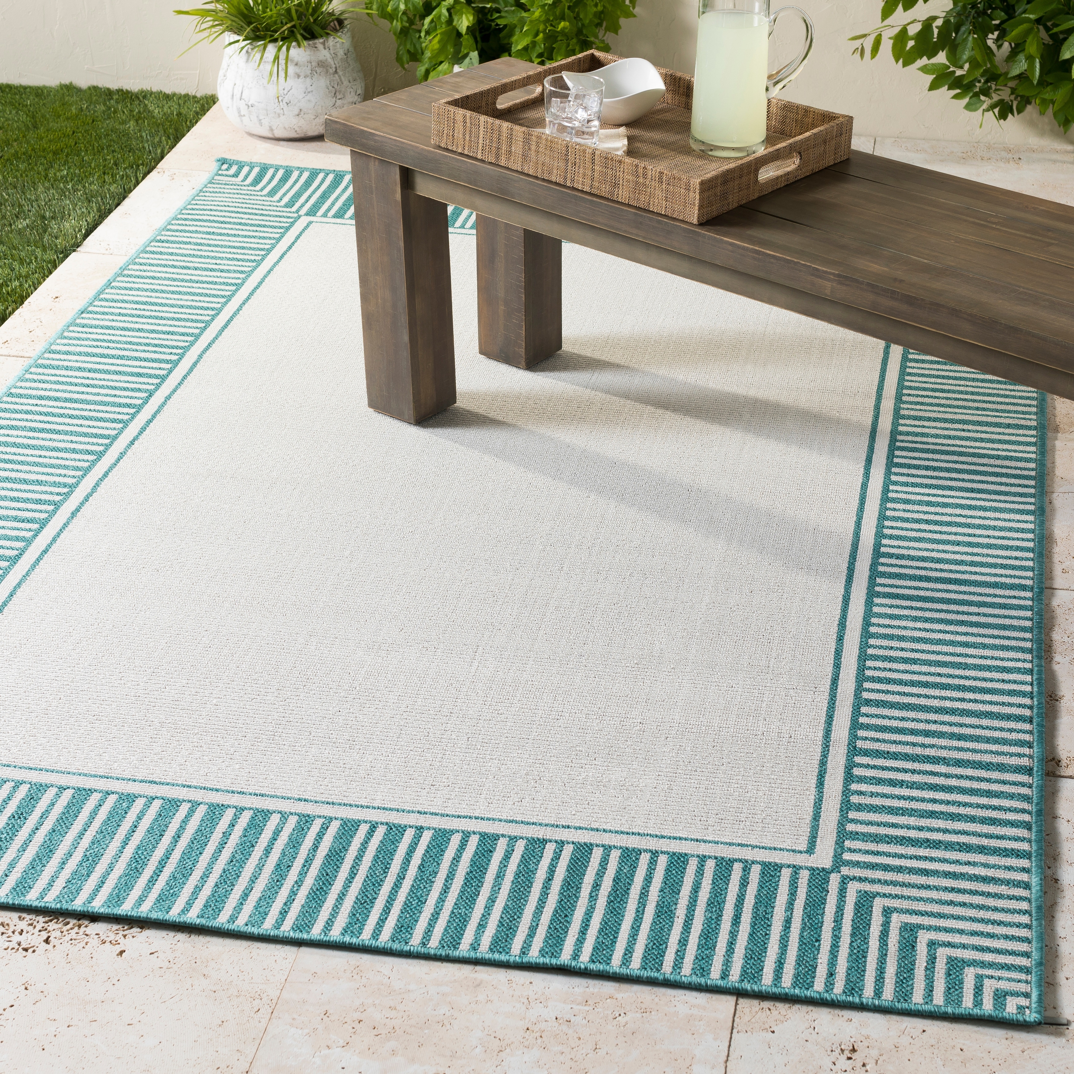 2' X 5' RUNNER CORAL CORAL BORDER RUG "CAPE CORAL" INDOOR OUTDOOR RUG 