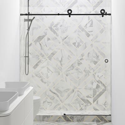 Seawin Hugo 56 - 60 x 78 inches Frameless Sliding Shower Door 3/8 in. (10 mm) Clear Tempered Glass with NanoShield Coating