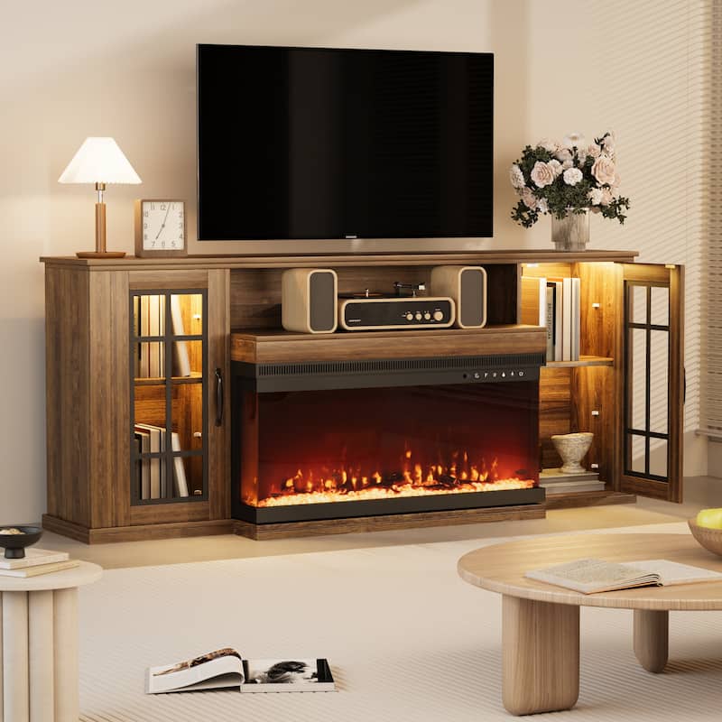EROMMY Electric Fireplace TV Stand, Living Room Media Storage Cabinet and Entertainment Console - Premium - Walunt