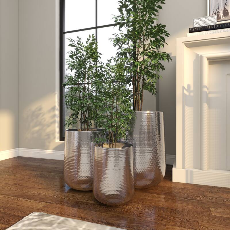Aluminum Hammered Metal Glam Planter in Copper or Silver (Set of 3)