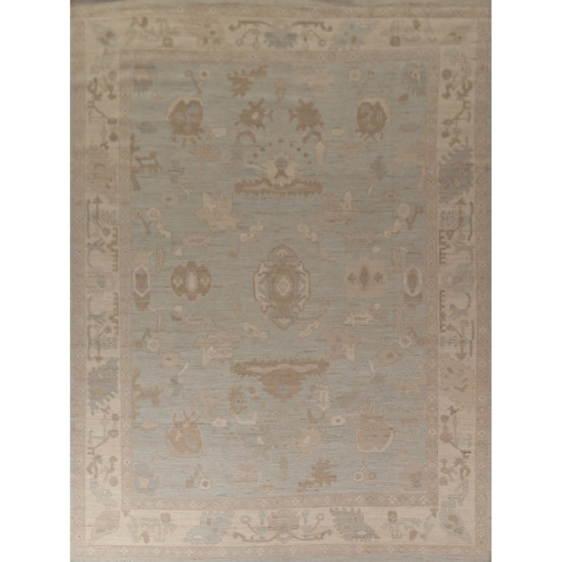 Grey Vegetable Dye Oushak Turkish Area Rug Hand-Knotted Wool Carpet - 8'10"x 11'8"