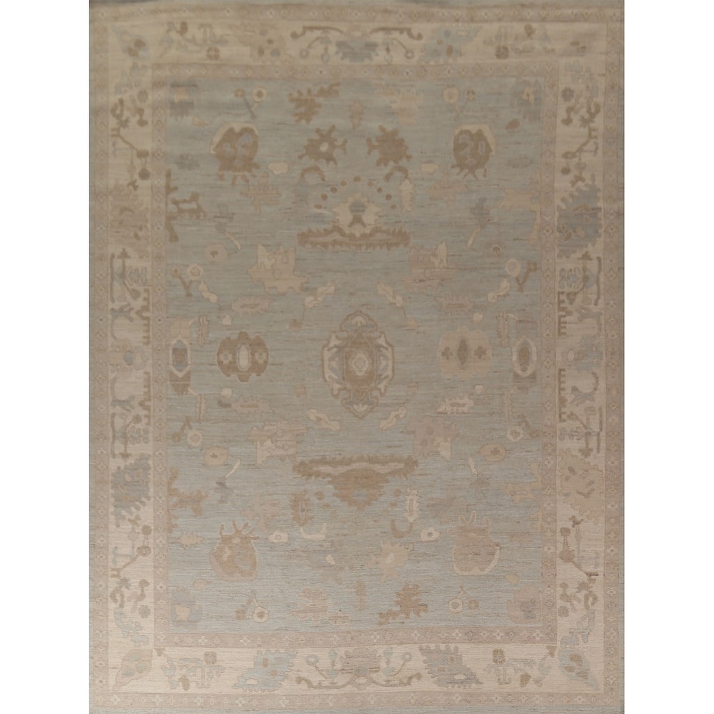 Grey Vegetable Dye Oushak Turkish Area Rug Hand-Knotted Wool Carpet - 8'10"x 11'8"