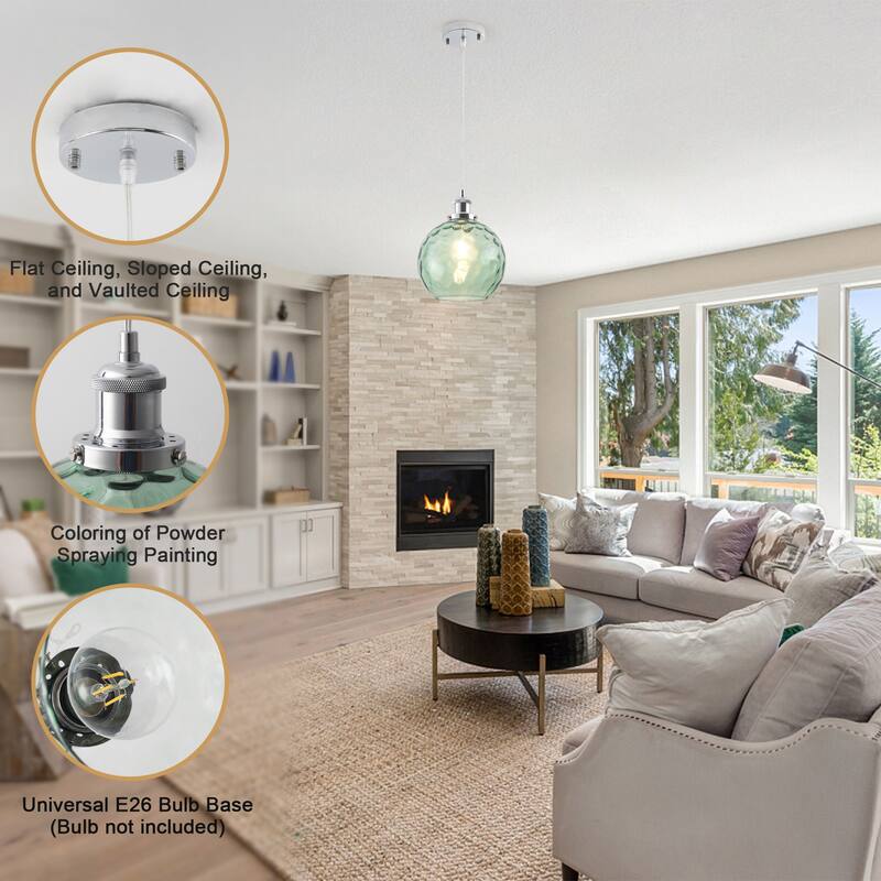 1-Light Metal Hanging Pendant Light with Glass Shade for Kitchen Island