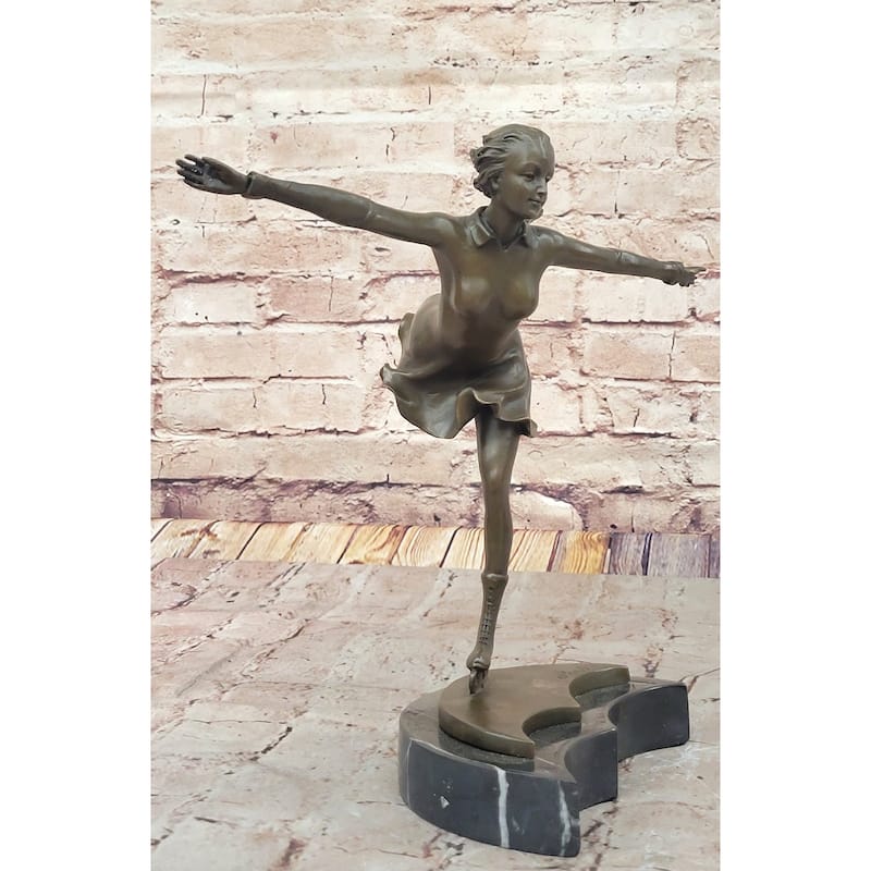 Graceful Bronze Figure Skater Sculpture – Ice Dancing Statue On Marble Base